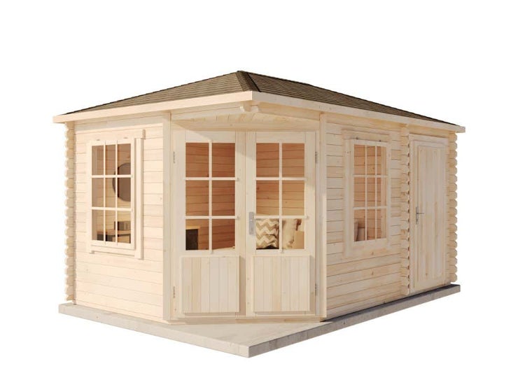 Alpholz 5-Eck Gartenhaus Modell Rhein ISO aus Holz mit 40 mm Wandstärke und Walmdach