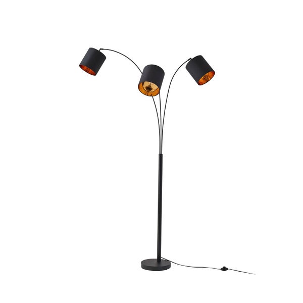 Lindby Stehlampe (Bogenleuchte) Nanika (Modern) in Schwarz aus Metall (3 flammig, E27) - Textil Stehleuchte Floor Lamp Standleuchte Wohnzimmerlampe Wohnzimmerleuchte