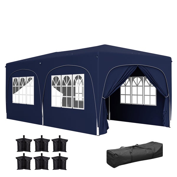 Outsunny Pavillon ca. 3x6m, wasserabweisend Stabil Winterfest Pop-up Faltpavillon, UV Schutz 50+, Faltbar Partyzelt Gartenzelt mit 6 Seitenteilen Tasche Gartenpavillon für Camping Garten, Dunkelblau
