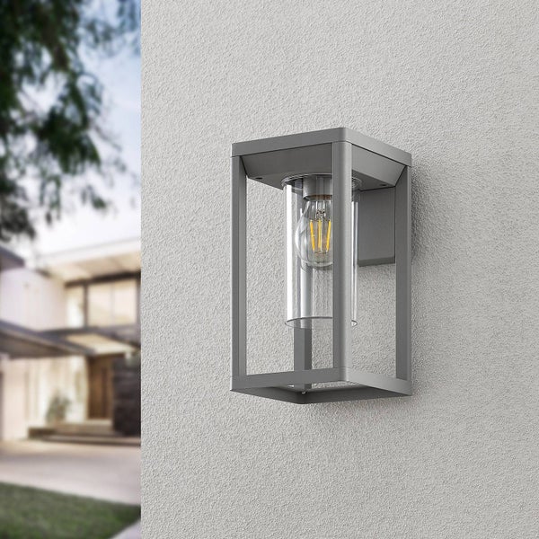 Lindby Wandleuchte außen Estami (spritzwassergeschützt (Modern) in Alu aus Aluminium (1 flammig, E27) - Außenwandleuchten Wandlampe Led Außenlampe Outdoor für Außenwand/Hauswand Haus