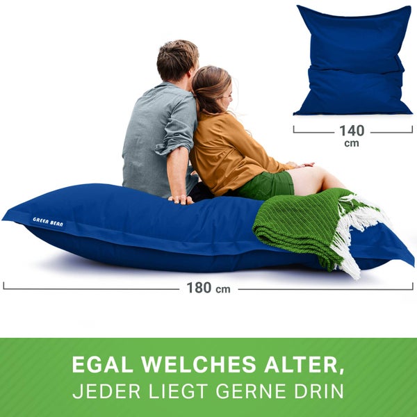 Green Bean Sitzsack XXL 140x180cm 380 Liter Kinder & Erwachsene Bean Bag EPS Perlen Füllung Riesensitzsack Groß Draußen Outdoor Liegekissen Waschbar Wetterfest Lounge Sitzkissen Bodenkissen Blau