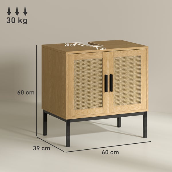 kleankin Waschbeckenunterschrank Unterschrank mit Schrankfach, Waschtischunterschrank mit Rattanoptik, Badunterschrank mit Kippschutz, Eiche, 60 x 39 x 60 cm