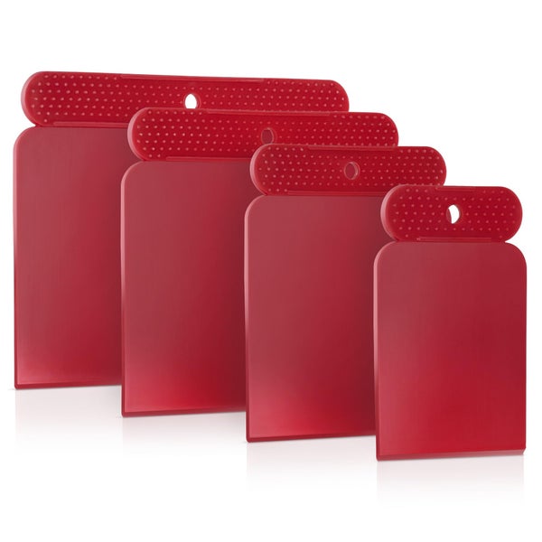 PETITONE Japanspachtel - 4tlg Premium Kunstoff Spachtel Set - Leicht zu reinigender Flächenspachtel - Spachtel Werkzeug - Extra große Griffnoppen - Spachtel Acrylmalerei - Besonders Präzise 45°-Kante