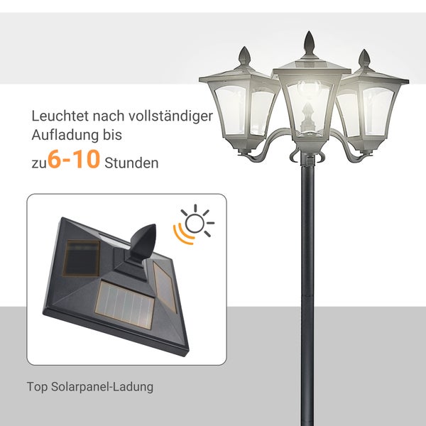 Outsunny Solar Gartenlaterne, mit 3 flammig Laterne, mit LED 120 Lumen, 51,5 x 47 x 182,5 cm, Edelstahl, Schwarz