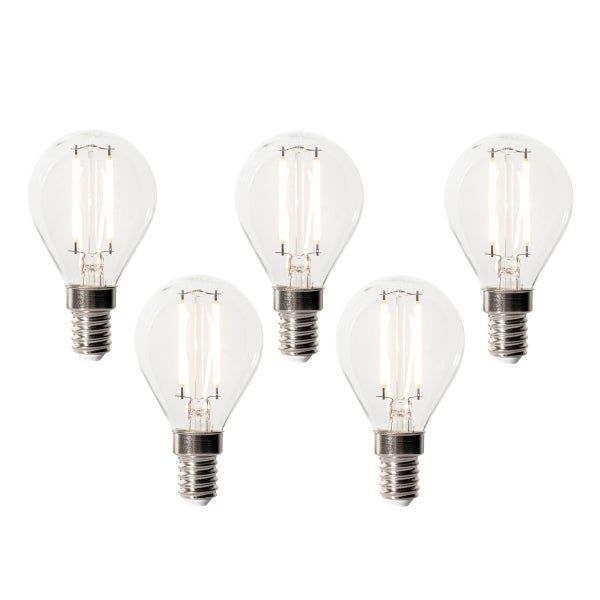 Set mit 5 E14 dimbare LED lamp P45 helder glas 3W 250 lm 3000K
