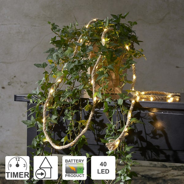 Dekoration mit 40-LED-Lichterkette aus Seil, mit Timer und Batteriebetrieb