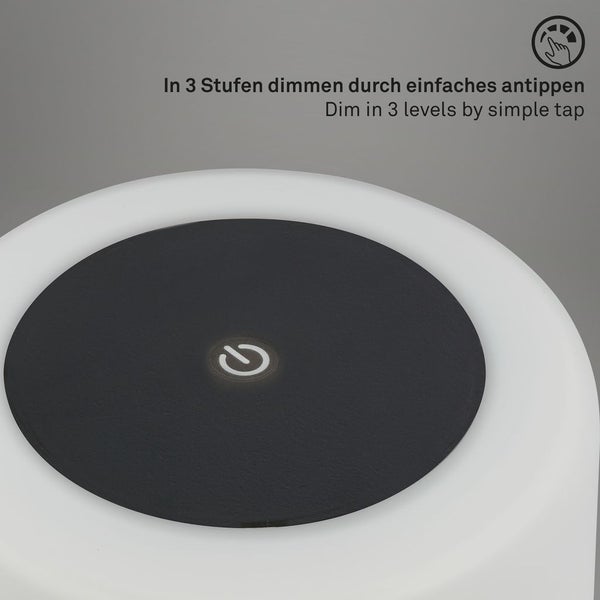 Briloner Leuchten - LED Tischlampe Akku, Dimmbar, Glas LED Tischleuchte Kabellos, Touchfunktion, 3.300K Warmweiß, Schwarz, 245x125 mm (HxD)