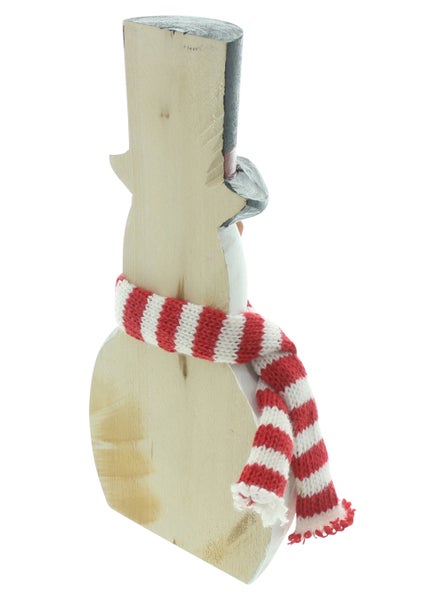 Dekorativer Schneemann aus Holz mit gestreiftem Schal