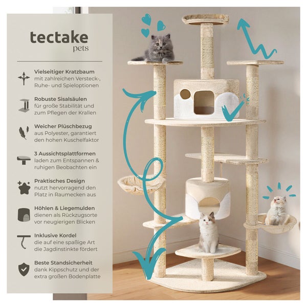 Kratzbaum mit Sisalsäulen, Liegeflächen und Katzen