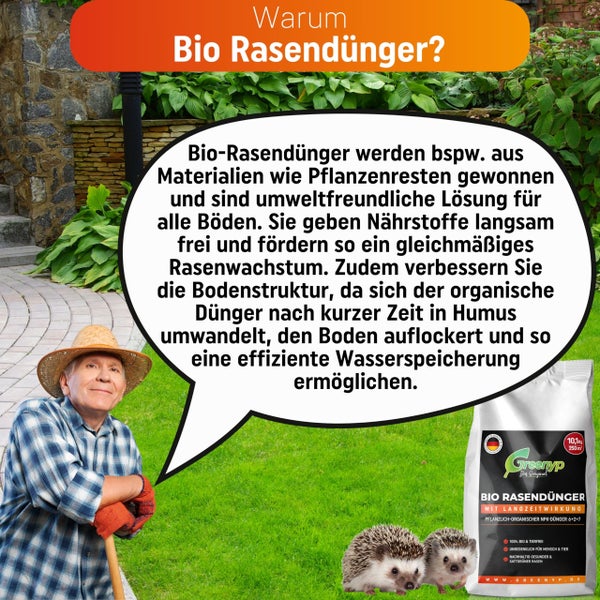 Greenyp Bio Rasendünger I 10,1kg für 250m² I Pflanzlich Organischer Rasendünger mit 3 Monate Langzeitwirkung I staubarm, tierfreundlich und Vegan