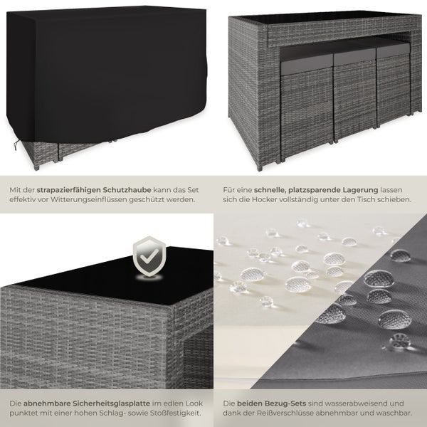 Rattan Barset tectake Ibiza 2 Bezugssets mit Aluminiumgestell grau