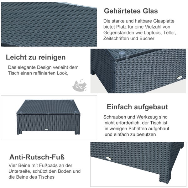 Couchtisch aus pulverbeschichtetem Metall und PE-Rattan