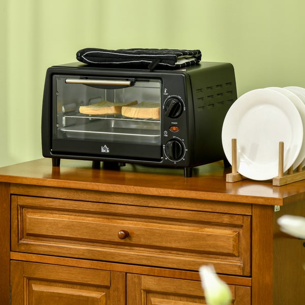 HOMCOM Mini Backofen, 10 Liter, 750W, mit Temperatur bis zu 230 ℃, Timer 60 Minuten, 36,5x26x22 cm, Metall, Schwarz