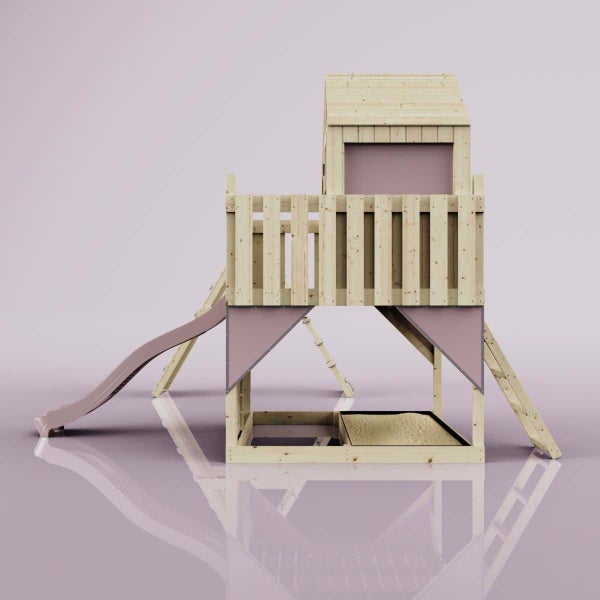 OutdoorToys Spielturm Oscar aus Holz in Rosa Kinderschaukel