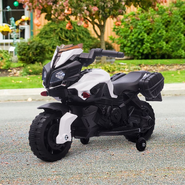 HOMCOM Elektromotorrad, 6V, LED-Licht, 88,5x 42,5x49 cm, Metall+PP, Schwarz+Weiß