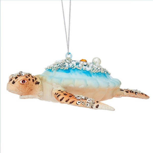 Glitzernde blaue Schildkrötenpanzer-Weihnachtskugel - Sass & Belle