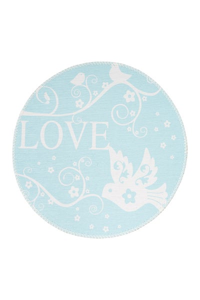Rundes Tischset mit Vögeln, Blumen und dem Schriftzug LOVE