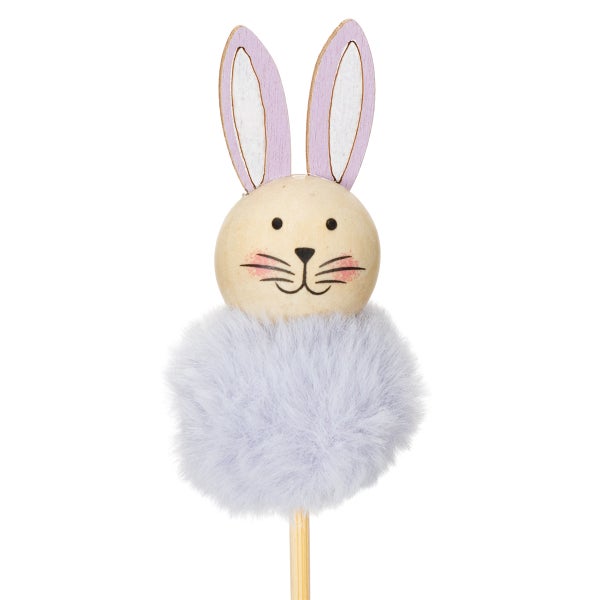 Dekorativer Osterhase am Stiel mit Fellpuschel