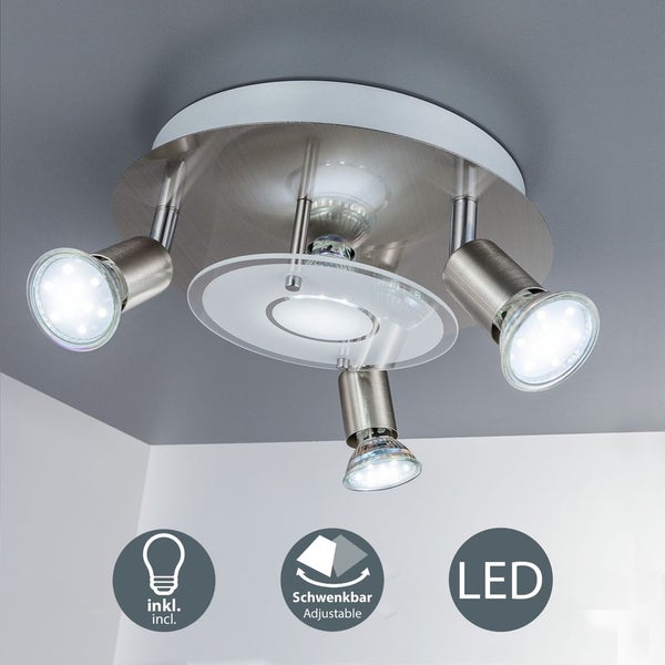 Deckenleuchte Ø25 cm - 12W, 1000lm, LED, schwenkbar, warmweiß, matt-nickel