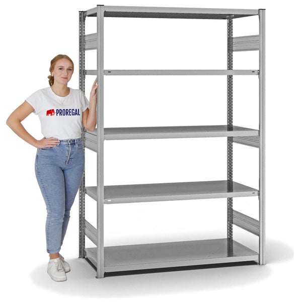 PROREGAL Fachbodenregal Stecksystem T-Profil Heavy-Duty Grundregal HxBxT 200 x 130 x 60 cm 5 Ebenen Fachlast 330 kg Beidseitig Nutzbar Verzinkt