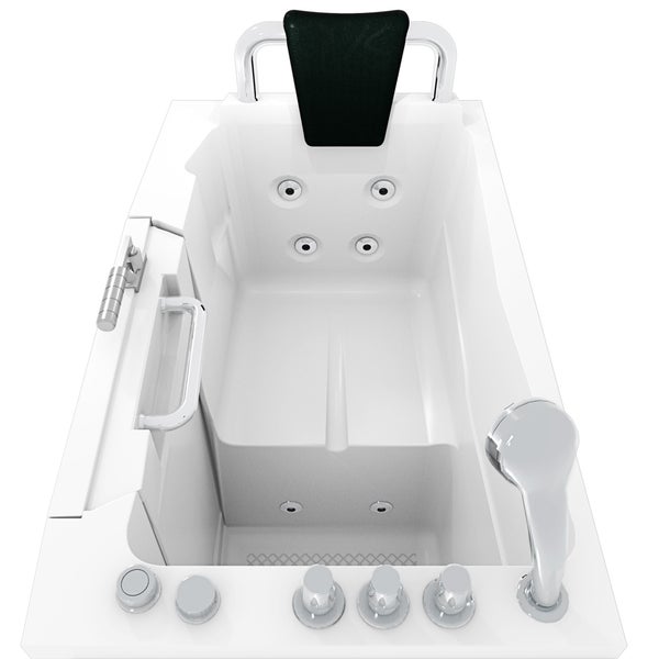 Begehbare Badewanne mit Massagedüsen, Armatur und Kopfstütze
