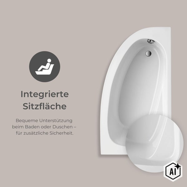 Eckbadewanne mit integrierter Sitzfläche für mehr Komfort und Sicherheit beim Baden oder Duschen