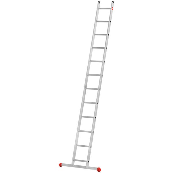 Anlegeleiter aus Aluminium mit Sprossen und stabiler Quertraverse für sicheren Stand.