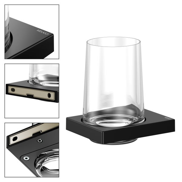 KEUCO Edition 11 Black Selection Glashalter mit Echtkristallglas, schwarz-matt