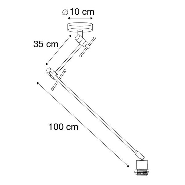Technische Zeichnung einer verstellbaren Deckenleuchte mit Maßangaben von 10 cm, 35 cm und 100 cm.