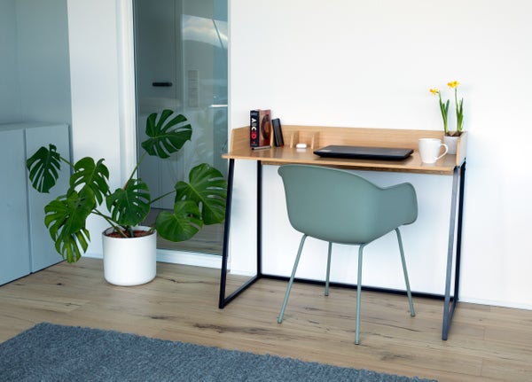 WONDERMAKE - Design Schreibtisch aus Holz und Metall, Bürotisch PC-Tisch Computertisch Arbeitstisch für Home Office, Eiche hell braun schwarz-thumb-1