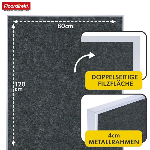 Floordirekt Akustikpaneel mit den Maßen 80 x 120 cm und doppelseitiger Filzfläche