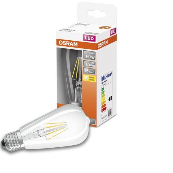 OSRAM LED Filament Lampe ersetzt 60W E27 ST64 6,5W 806lm 2700K Einerpack