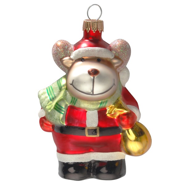 Rentier als Santa 10cm, Glasornament, mundgeblasen und handdekoriert, 1 Stck.