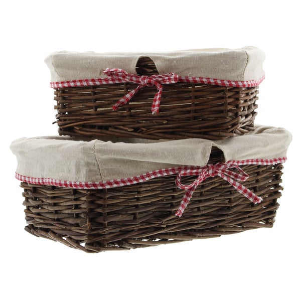 FRANK FLECHTWAREN | Füllkorb Karoschleife, 2er Set, WEIDE, 28 x 15 x 11 cm, 34 x 21 x 12 cm