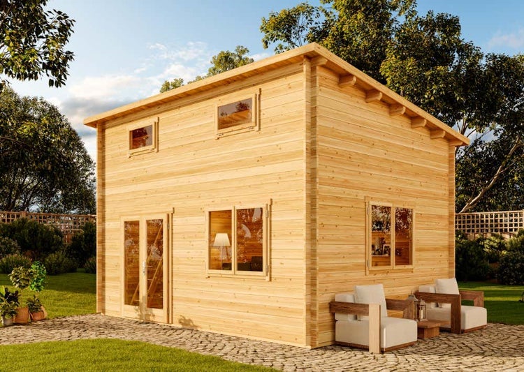 Alpholz Garten-und Freizeithaus Eppingen ISO Blockhaus aus Holz Holzhaus mit 70 mm Wandstärke inklusive Schlafboden, Blockbohlenhaus mit Montagematerial imprägniert 5,7x4,2m