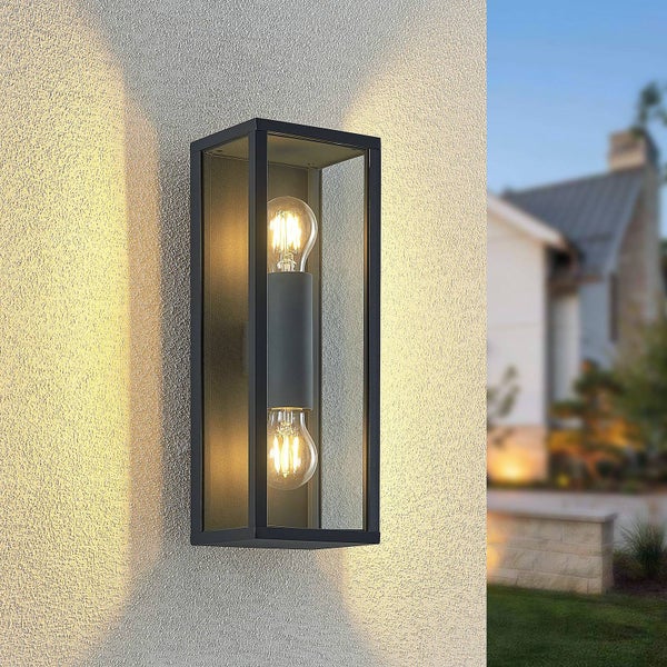 Lindby Wandleuchte außen Peldar (spritzwassergeschützt (Modern) in Schwarz aus Aluminium (2 flammig, E27) - Außenwandleuchten Wandlampe Led Außenlampe Outdoor für Außenwand/Hauswand
