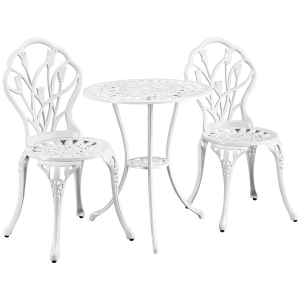 Gartengarnitur aus Metall mit Tisch und zwei Stühlen