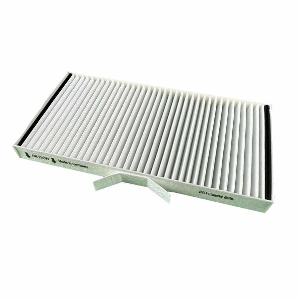 Innenraumfilter mit der Aufschrift 'Made in Germany' und 'ISO Coarse 60 Prozent'.