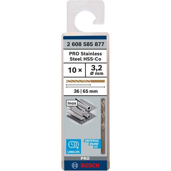 Bosch PRO Stainless Steel HSS-Co Spiralbohrer 3,2 x 36 x 65 mm - 2608585877