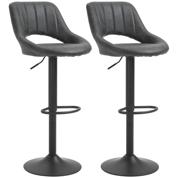 HOMCOM Barhocker-Set, 2 Hocker, Küchenhocker, Lederoptik, drehbar, höhenverstellbar, mit Fußstütze, modernes Design, Metallrahmen, 44 x 49 x 90-110 cm, Grau