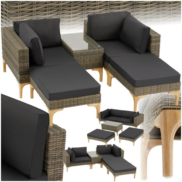 Rattan Lounge tectake Bellaria mit Sicherheitsglasplatte mit Aluminiumgestell natur