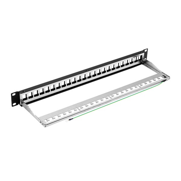 ProfiPatch Patchpanel Patchfeld 19 Zoll 24 Port Verteilerfeld für Keystone Module Rackeinbau 1HE schwarz