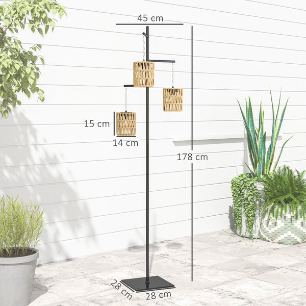 Outsunny Solar Stehlampe Rattan Solarlampen mit Lichtsensor 3 Lichten Automatische Solarleuchte im Boho-Stil IP44 Wasserdichte Solarlampe Outdoor Lampe Solarlaterne für Garten Balkon Außen Rasen Hof