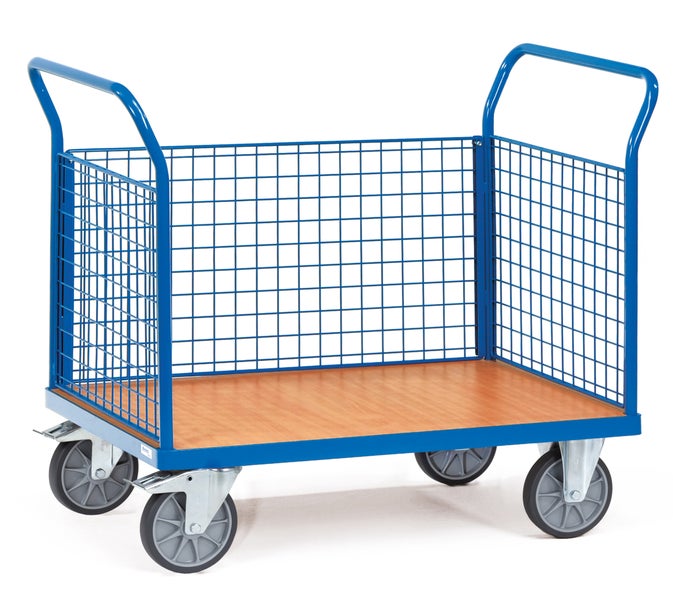 Transportwagen mit Gitteraufbau und Holzplatte