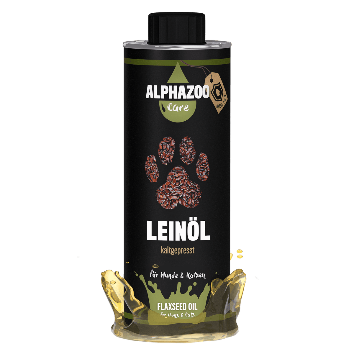 ALPHAZOO Premium Leinöl 500ml für Hunde und Katzen I Omega 3 Leinsamenöl