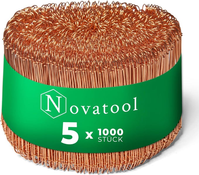 Novatool Drilldraht, kupferbeschichtete Doppelösendrähte, 5000 Stück. Novatool Logo.