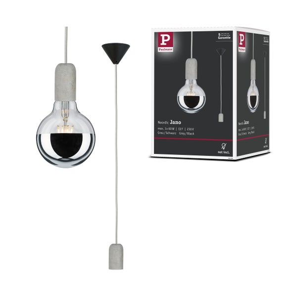 Neordic Pendelleuchte Jano E27 max. 60W Grau, Schwarz dimmbar Beton, Kunststoff