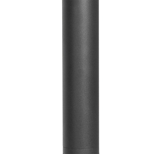 Nahaufnahme eines anthrazitfarbenen, strukturierten zylindrischen Metallpfostens.