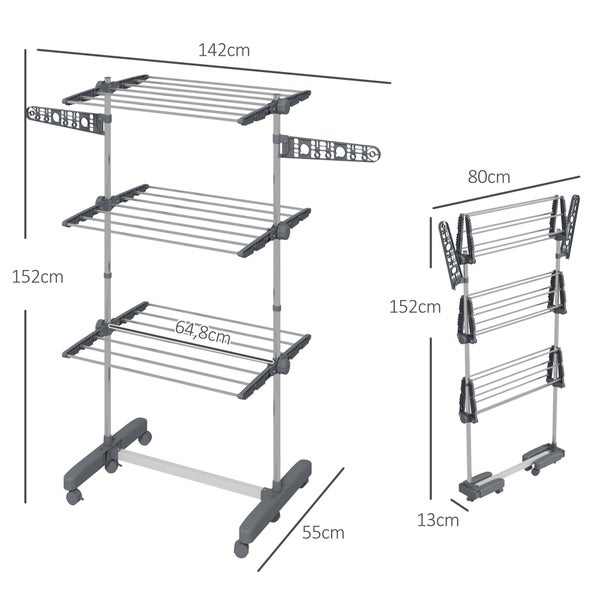 HOMCOM Wäschetrockner, 142 x 55 x 152 cm, Stahl, Grau