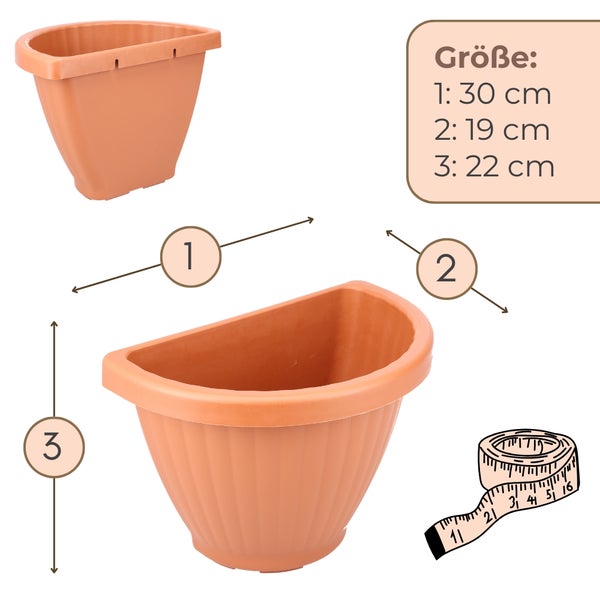 Abbildung eines Wandblumentopfs mit den Massen 30 cm Breite, 19 cm Tiefe und 22 cm Höhe